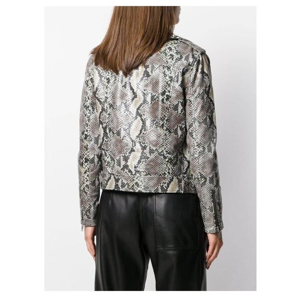 Stand Studio Polly Snakeskin-Effect Genuine Leather Biker Jacket - Picture 3 of 9
